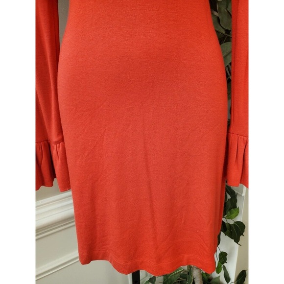 Lou & Grey Red Polyester Scoop Neck Long Ruffle Sleeve Knee Length Dress Size XS - Picture 4 of 12